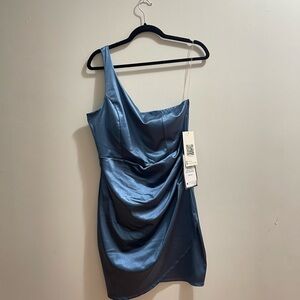 Macy’s Emerald Sundae One-Shoulder Satin Dress in Blue